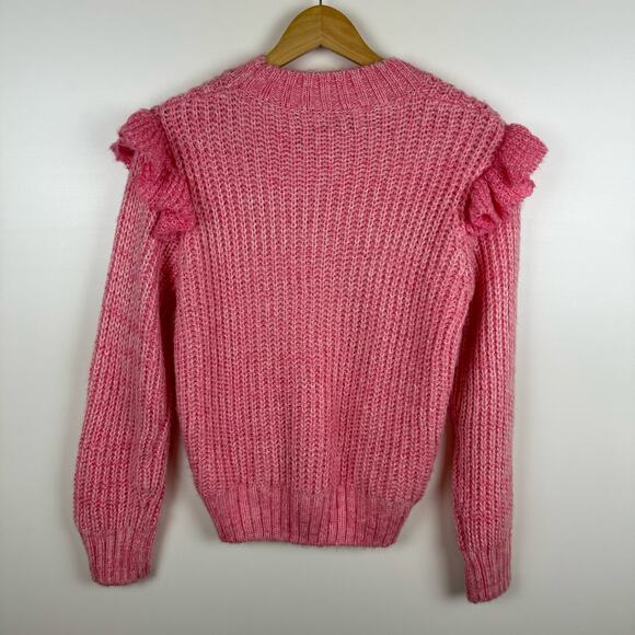 Greylin Womens Ruth Ruffle Shoulder Chunky Knit Sweater‎ in Pink Sz S | Feminine - Picture 7 of 15